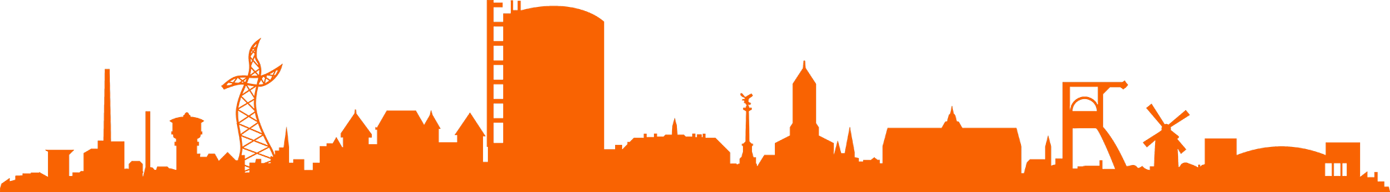 Die Illustration der Skyline von Oberhausen geht fließend in den Hintergrund des Footers über und schafft einen weichen Übergang.